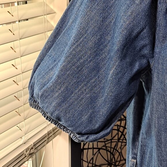 Free Assembly Size Small Denim Dress Short Sleeve V-Neck Medium Blue EUC - Picture 5 of 13